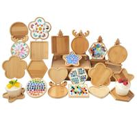 CHICSHIS 14pcs Mini Mosaic Bases Kit for DIY Mosaic Coasters, Mixed Shapes Wood Stained Glass Substrates for Crafts, Blank Wooden Tray Ideal for Home Decor and Handcrafted Colored Glass Artworks