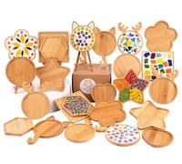 CHICSHIS 16Pcs Large Size Wooden Mosaic Base for Crafts, Assorted Wood Coasters with DIY Mosaic Tiles Kit, Wooden Surface for Stained Glass Supplies of Handcrafted Glass, Ideal for Group Activities