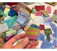 CHICSHIS 2.2lbs Iridescent Stained Glass Pieces for Crafts - Variety of Irregular Broken Glass Tiles for Mosiac Art, Bright Coloured Mosaic Tile Scraps for Home Décor, 1kg / 35oz Pack