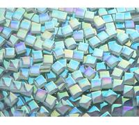 CHICSHIS 330pcs Crystal White Iridescent Mosaic Tiles, 0.4” Mini Square Glass Tiles for Mosaic Craft, Smooth Edge Glass Pieces for Mosaic Making Supplies, Great for Creative Stained Glass Project