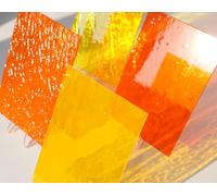 CHICSHIS 4 Sheet Vibrant Stained Glass Sheets for DIY Crafts, 4x6 inch Colored Textured Cathedral Glass for Mosaic Art Making Project (Yellow&Orange)