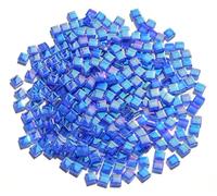 CHICSHIS Iridescent Royal Blue Tiles for Mosaic Crafts, 300G Iridized Crystal Stained Glass Pieces for Mosaic, 1x1 cm Square Glass Tiles Great for Mosaic Art Supplies, Mosaic Tiles Home Decoration