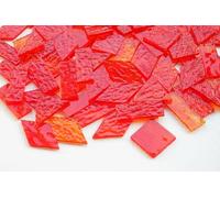 CHICSHIS Large Transparent Textured Glass Mosaic Tiles for DIY Glass Crafts, 7.05oz Stained Glass Pieces Supplies for Glass Project, 4 Shapes Cathedral Mosaic Glass Tiles for DIY Mosaic Art, Fire Red