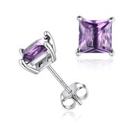 ChicSilver 925 Sterling Silver Birthstone Stud Earrings for Women June Simulated Alexandrite Square Ear Stud Fits Sensitive Ears