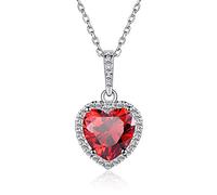 ChicSilver 925 Sterling Silver January Birthstone Necklace Sparkling Simulated Garnet Heart Necklace with CZ Womens Jewellery