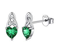 ChicSilver Celtic Knot Earrings CZ Heart Birthstone for May 925 Sterling Silver Simulated Emerald Stud Earring Fit Sensitive Ears
