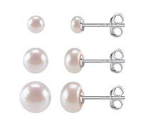 ChicSilver Freshwater Pearl Earrings Set 925 Sterling Silver 4/6/8mm Pearl Cartilage Studs for Womens Sensitve Ears Elegant Jewelry