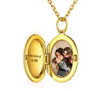 ChicSilver Gold Plated Oval Locket Necklace Photo Engraved Pendant Customize Frame Memory Necklaces Fashion Jewelry