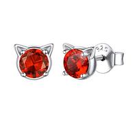 ChicSilver July Birthstone Stud Earrings for Women Sterling Silver Simulated Ruby Cat Ear Gemstone Fashion Jewelry