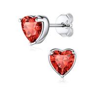 ChicSilver July Birthstone Stud Earrings for Women Sterling Silver Simulated Ruby Heart Gemstone Fashion Jewelry