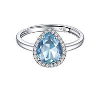 ChicSilver March Birthstone Rings Adjustable 925 Sterling Silver Cubic Zirconia Droplet Ring for Women