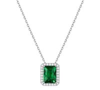 ChicSilver May Birthstone Necklace for Women 925 Sterling Silver Simulated Emerald Square Pendant with Rolo Chain