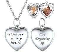 ChicSilver Personalized 2 Photo Amulet Locket Silver Love Heart with Forever in my heart Locket Necklace Photo Pendant for Valentine's Day Christmas