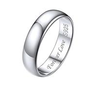 ChicSilver Personalized 925 Sterling Silver Ring High Polish 5mm Plain Dome Wedding Band Minimalist Jewelry
