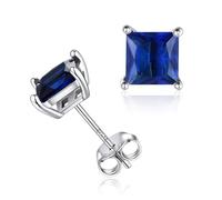ChicSilver Princess Cut Square September Birthstone Stud Earrings Sterling Silver Silmulated Sapphire Gemstone Ear Studs for Women Mum Daughter
