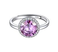 ChicSilver Round Birthstone Rings for June Women Sterling Silver Cubic Zirconia Ring Simulated Gemstone Jewelry