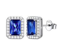 ChicSilver Silver Earring Stud for Women 925 Silver Blue Sapphire Earrings Princess Cut September Earring for Mom