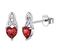 ChicSilver Silver Earrings for Women 925 Sterling Silver January Birthstone Celtic Knot Earrings Dainty Red Garnet Stud Earring