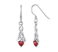 ChicSilver Silver Earrings for Women 925 Sterling Silver January Birthstone Celtic Knot Earrings Dangly Red Garnet Drop Earring