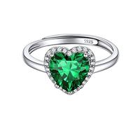 ChicSilver Silver Heart Rings for Women Simulated Emerald May Birthstone Ring Adjustable