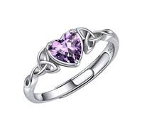 ChicSilver Silver Rings for Women Celtic Heart Birthstone Ring Adjustable February Amethyst Wedding Engagement Ring