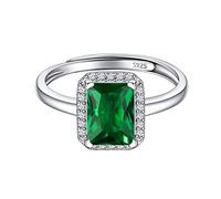 ChicSilver Silver Square Rings for Women Simulated Emerald May Birthstone Ring Adjustable