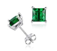 ChicSilver Simulated Emerald Green Birthstone Earrings for Women Sterling Silver Square May Birthstone Studs Fits Sensitive Ears