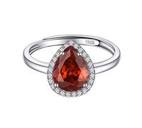 ChicSilver Simulated Ruby Birthstone Ring for July Women Cubic Zirconia Droplet Rings 925 Sterling Silver Jewelry