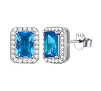 ChicSilver Square December Birthstone Earrings for Women 925 Sterling Silver Cubic Zirconia Ear Studs Hypoallergenic