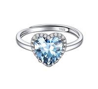 ChicSilver Sterling Silver March Birthstone Heart Rings Adjustable Finger Ring Gemstone Jewelry for Women