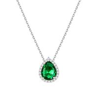 ChicSilver Sterling Silver May Birthstone Necklace for Women Shinning Cubic Zirconia Simulated Emerald Pear Pendant Strong Link Chain