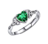 ChicSilver Sterling Silver Ring Adjustable Sparkly Heart Birthstone Jewellery 925 Silver Emerald Green Ring with Celtic Knot