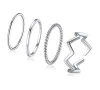 ChicSilver Women's 925 Sterling Silver Plain Band Knuckle Stacking Rings Set Fashion Thin Midi Rings