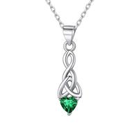 ChicSilver Womens Necklace Sterling Silver Celtic Knot May Emerald Green Necklaces 925 Silver Birthstone Pendant Jewellery for Ladies