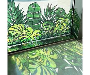 ChicSki Original Painted Glass Window Film Double-sided glass window frame decoration Heat-applied Monstera leaf pattern Privacy protection Dimensions: 43 x 138 cm