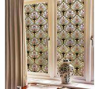 ChicSkin 3D Original Hand Drawn Stained Glass Window Film, amber tracery double-sided Decorative Window Film Privacy Vintage, Static Cling Glass Decoration for Living room Bedroom Kitchen 43X200CM