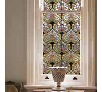 ChicSkin 3D Original Hand Drawn Stained Glass Window Film, amber tracery double-sided Decorative Window Film Privacy Vintage, Static Cling Glass Decoration for Living room Bedroom Kitchen 28X180CM