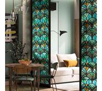ChicSkin 43 x 300 cm Hand-Drawn Window Film, Colourful, Water Blue Fan Static Window Film, Film for Windows, Vintage Art Deco, Living Room, Bedroom, Colourful Glass Window Film, Window Decoration