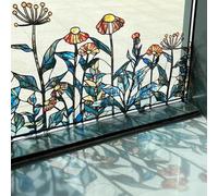 ChicSkin 43X138CM Original Hand Drawn Stained Glass Window Stickers, Thistle floral pattern Non-adhesive Static Cling Window Clings, Static Cling Glass Decoration for Living room Bedroom Kitchen