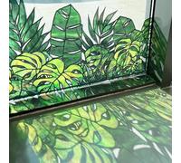 ChicSkin 43X138CM Original Hand Drawn Stained Glass Window Stickers, Tropical leaves Non-adhesive Static Cling Window Clings, Static Cling Glass Decoration for Living room Bedroom Kitchen