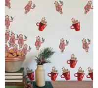 Chicskin Christmas Self Adhesive Sticker for Home Wall Decor, Christmas Wall Stickers Peel and Stick Wall Decals, Childrens Wall Stickers Sweater Bear and Teacup Squirrel 21X28CMX8PCS
