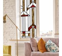 ChicSkin Hand-Drawn Imitation Stained Glass Window Film, Boho Double-Sided Semi-Transparent Geometry Window Film, Colourful, Frosted Glass Film, Suitable for Living Room, Bedroom, Kitchen, 43 x 215 cm