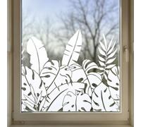 ChicSkin Hand Drawn Pure White window stickers Tropical leaves 43X138CM | Original No adhesive Static Cling Window Clings,Textured window border glass decoration for Living room Bedroom Kitchen