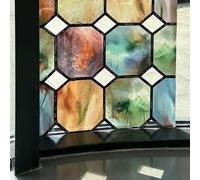 ChicSkin Hand Drawn Stained Glass Window Film Hexagon Terrazzo 28x300cm | Self Adhesive,Double Sided Window Film Privacy Vintage Multicolor,Patterned Vinyl Film Decorative for Glass Home Door