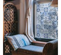 ChicSkin Mosaic Blue and White Porcelain Tiles Window Film Privacy, Double Sided Window Film Static Cling, No Glue Reusable Decorative Window film, 43x100cm