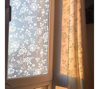 Chicskin Pure White Frosted Glass Window Film Vintage, Removable Patterned Frosted Decorative Window Film Privacy for Glass Door Window, White Window Cling Decor Vintage Rose 45X200CM