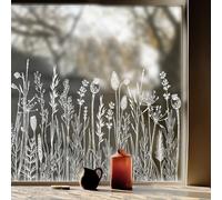 ChicSkin Pure White Frosted Privacy Stained Glass Window Border Film, Transparent Floral Window Stickers for Glass Decor, Window Static Cling Wild Flowers and Herb Glass Decals 59.06"X15.35"