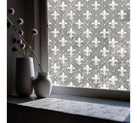 ChicSkin Pure White Window Privacy Film Decorative Pattern Design, Removable Frosted Glass Window Film Cling for Glass Window Door, Fleur De Lis 78.74"x15.35"