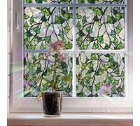 ChicSkin Rainbow Window Privacy Film, Stained Glass Window Stickers Static Cling, Non-Adhesive Decorative Glass Film for Bedroom Living Room Kitchen Offices, Hand-drawn Green ginkgo leaf 100x43cm