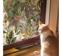 ChicSkin Rainbow Window Privacy Film, Stained Glass Window Stickers Static Cling, Non-Adhesive Decorative Glass Film for Bedroom Living Room Kitchen Offices, Laser Green and Golden 300x43CM